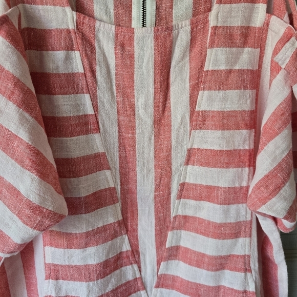 Soft Surroundings Women Linen  Blend Top XS Cold Shoulder Striped Casual - Picture 10 of 13